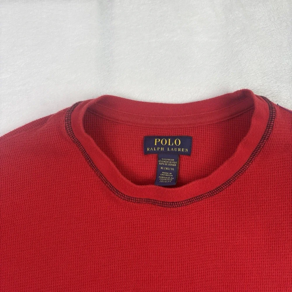 Polo Ralph Lauren Sleepwear Red Long Sleeve Thermal Waffle Knit Shirt Men's XL